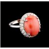 Image 1 : 6.50 ctw Pink Coral and Diamond Ring - 14KT White Gold