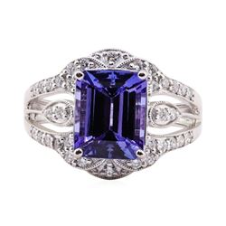 3.52 ctw Tanzanite and Diamond Ring - 14KT White Gold