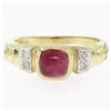 Image 1 : 14k Yellow Gold 1.21 ctw Cabochon Ruby Solitaire Ring w/ 4 Diamond Accents