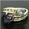 Image 2 : 14K Yellow Gold 1.21 ctw Oval Amethyst & Blue Topaz Bypass Ring w/ Round Diamond