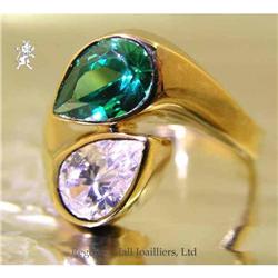 RHJ Pear Ring Simulated Emerald (YAG) & CZ #1529368