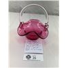 Image 1 : Vintage Cranberry Glass Handblown Basket With Ruffled Rim, 6.5"T