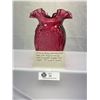 Image 2 : Very Nice Fenton Cranberry Glass Vase With Daffodil Design And Crimped Ruffled Rim, 8"T