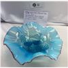 Image 2 : Vintage Northwood Opalescent Blue Footed Bowl, 3"T, 7.5"W, No Chips Or Cracks