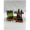 Image 1 : Vintage Decanter Industries Walnut Holder w/Pipes And Bulach Tobacco Canister