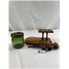 Image 2 : Vintage Decanter Industries Walnut Holder w/Pipes And Bulach Tobacco Canister