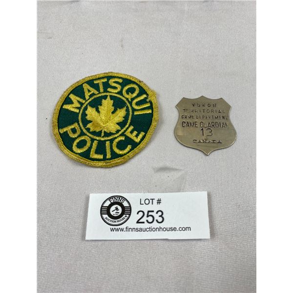 Vintage Yukon Territorial Game Guardian Wallet Badge Plus Matsqui Police Patch