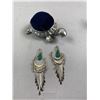 Image 1 : Nice Misc. Lot, Pair Of Drop Silver Turquoise Earrings, New Old Stock Zephyr Lighter 1950's, Vintage