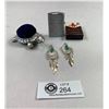 Image 2 : Nice Misc. Lot, Pair Of Drop Silver Turquoise Earrings, New Old Stock Zephyr Lighter 1950's, Vintage