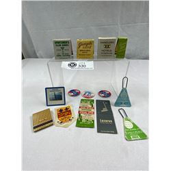 Vintage Mixed Lot Of Matchbooks, Bottle Tops, Etc.