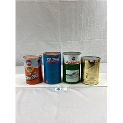 4 Full Vintage Tins Of Motor Oil, Agricastrol, Gulf Premium, Kendal GT-1 And Sears Spectrum