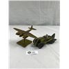 Image 1 : Hubley Cast Metal Race Car, JMZ01 And Brass Cast Airplane On Stand
