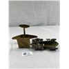Image 3 : Hubley Cast Metal Race Car, JMZ01 And Brass Cast Airplane On Stand