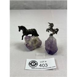 2 Amethyst Rocks, 1 Has Pewter Unicorn Which Can Hold Bday Candle