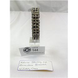 Adorna Sterling and Rhinestone Bracelet w Safety Chain