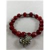 Image 2 : Nice Red Stone and Heart Expandable Bracelet Signed LH PL