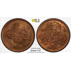 EGYPT: Abdul Hamid II, 1876-1909, AE 1/40 qirsh, Misr, AH1293 year 12. PCGS MS64