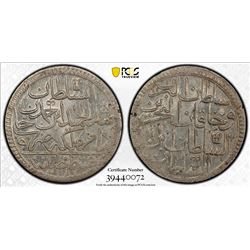 TURKEY: Abdul Hamid I, 1774-1789, AR 2 zolota, Kostantiniye, AH1187 year 11. PCGS MS63