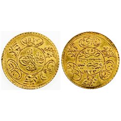 TURKEY: Mahmud II, 1809-1839, AV hayriye altin (1.76g), Kostantiniye, AH1223 year 25. AU