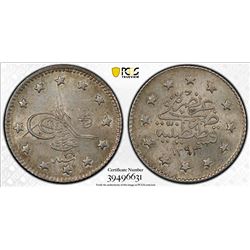 TURKEY: Abdul Hamid II, 1876-1909, AR kurush, Kostantiniye, AH1293 year 29. PCGS MS64