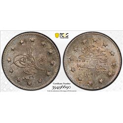 TURKEY: Abdul Hamid II, 1876-1909, AR kurush, Kostantiniye, AH1293 year 29. PCGS MS64