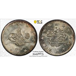 TURKEY: Abdul Hamid II, 1876-1909, AR 2 kurush, Kostantiniye, AH1293 year 17. PCGS MS65