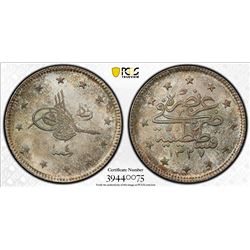 TURKEY: Mehmet V, 1909-1918, AR 2 kurush, Kostantiniye, AH1327 year 4. PCGS MS67