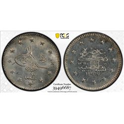 TURKEY: Mehmet V, 1909-1918, AR kurush, Kostantiniye, AH1327 year 2. PCGS MS65