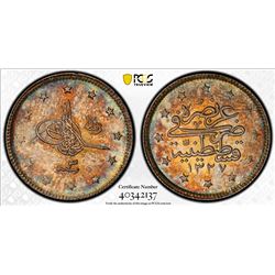 TURKEY: Mehmet V, 1909-1918, AR 2 kurush, Kostaniniye, AH1327 year 3. PCGS MS66