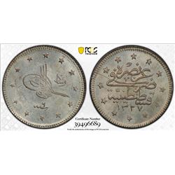 TURKEY: Mehmet V, 1909-1918, AR 2 kurush, Kostantiniye, AH1327 year 6. PCGS MS64