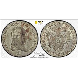AUSTRIA: Francis I, 1804-1835, AR 3 kreuzer, Kremnica mint, 1821-B. PCGS AU58