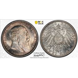 BADEN: Friedrich II, 1907-1918, AR 2 mark, 1907. PCGS MS62