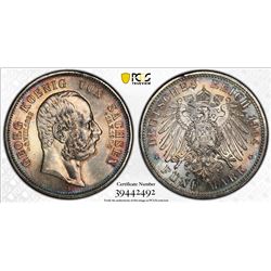 SAXONY: Friedrich August III, 1904-1918, AR 5 mark, 1904-E. PCGS MS66