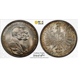 SAXE-WEIMAR-EISENACH: Wilhelm Ernst, 1901-1918, AR 3 mark, 1915-A. PCGS MS65