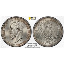SCHAUMBURG-LIPPE: Albrecht Georg, 1893-1911, AR 3 mark, 1911-A. PCGS MS66