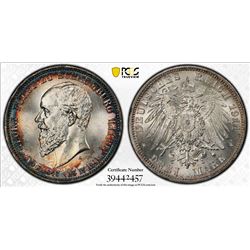 SCHAUMBURG-LIPPE: Albrecht Georg, 1893-1911, AR 3 mark, 1911-A. PCGS MS65