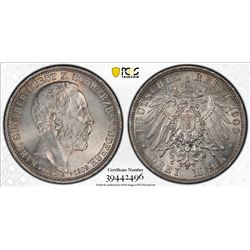 SCHWARZBURG-SONDERSHAUSEN: Gunther Victor, 1909-1918, AR 3 mark, 1909-A. PCGS MS64