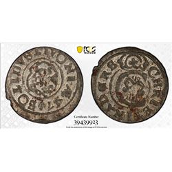 LIVONIA: Kristina, of Sweden, 1632-1654, AR solidus, Riga, 1647. PCGS MS62