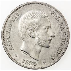 PHILIPPINES: Alfonso XII, 1874-1885, AR 50 centimos, 1885. AU-UNC