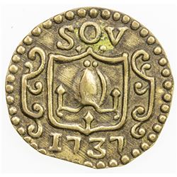 CATALONIA: brass sou, 1737. VF-EF