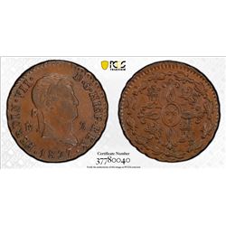 SPAIN: Ferdinand VII, 1808-1833, AE 2 maravedis, Segovia, 1827. PCGS MS62