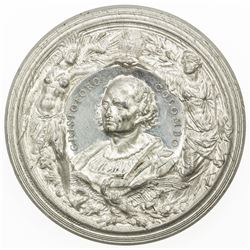 UNITED STATES: white metal medal, 1892, 59mm, 400th Anniversary of Discovery of New World, AU