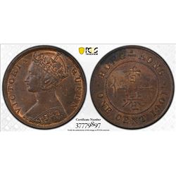 CHINA: HONG KONG: Victoria, 1841-1901, AE cent, 1901-H, PCGS graded AU details