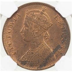BRITISH INDIA: Victoria, Empress, 1876-1901, AE 1/4 anna, 1901(c). NGC MS63