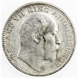 BRITISH INDIA: Edward VII, 1901-1910, AR ½ rupee, 1907-B, KM-507, About Unc.