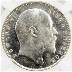 BRITISH INDIA: Edward VII, 1901-1910, AR rupee, 1904-B, KM-508, NGC graded MS62.