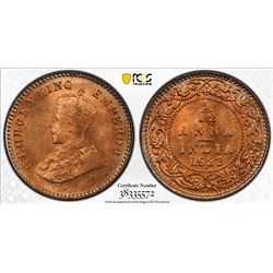 BRITISH INDIA: George V, 1910-1936, AE 1/12 anna, 1915(c). PCGS MS66+ Red