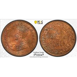BRITISH INDIA: George V, 1910-1936, AE 1/12 anna, 1915(c). PCGS MS65 RB