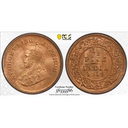 BRITISH INDIA: George V, 1910-1936, AE 1/2 pice, 1919(c). PCGS MS66 RB