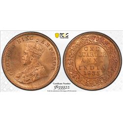 BRITISH INDIA: George V, 1910-1936, AE ¼ anna, 1936(c), KM-512, PCGS graded MS65 RB.